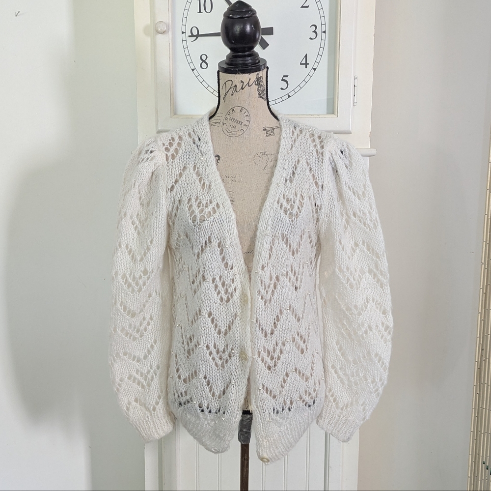 Vintage Pearl Accent Knit Cardigan Sweater